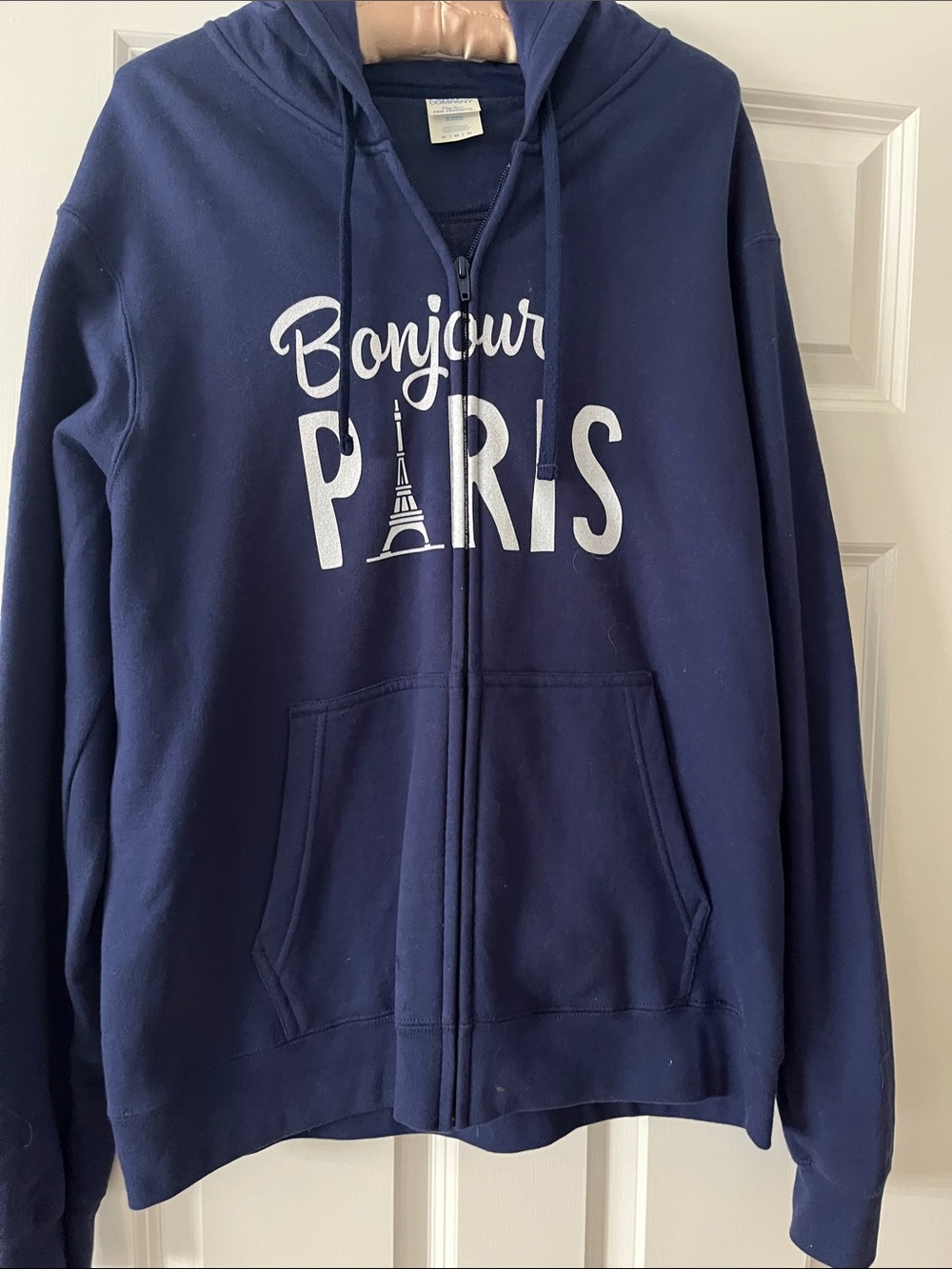 Bonjour Paris Navy Zip-Up Hoodie for Kids